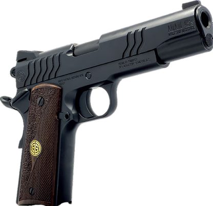 Dickinson LLC DCKSN45BS 1911 Adam 45 ACP 8+1 5" Black Steel Barrel, Shiny Black Serrated Aluminum Slide & Steel Frame, Wood Grip