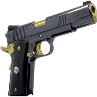 Dickinson LLC DKSN45AB Adam 1911 Acoustic Full Size 45 ACP 8+1 5" Gold Barrel, Shiny Black Steel B Serrations Slide, Shiny Black Steel Frame w/Beavertail