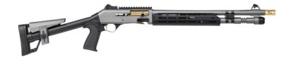 Panzer Arms PAM4CSGGTMFSS M4 Speed Pro 12 Gauge Semi-Auto 3" 5+1 18.50" Gray Ported Barrel, Gray w/Gold Titanium Accents Aluminum Receiver w/Picatinny Rail, M-LOK Handguard, Skeleton Stock, Black Poly