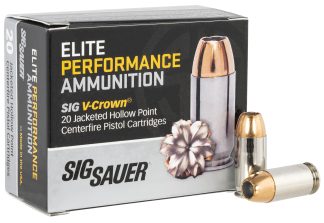 Sig Sauer E45AP120 Elite Performance  45ACP 200gr V-Crown Jacketed Hollow Point 20 Per Box/10 Case