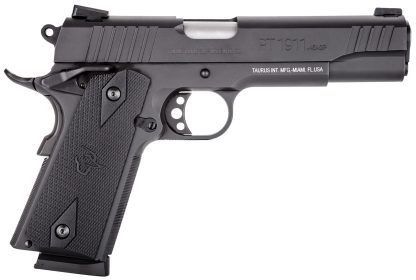 Taurus 1-191101FS 1911  Full Size 45 ACP 8+1 5" Matte Stainless Steel Barrel, Matte Black Serrated Steel Slide & Frame, Black Checkered Polymer Grip, Right Hand