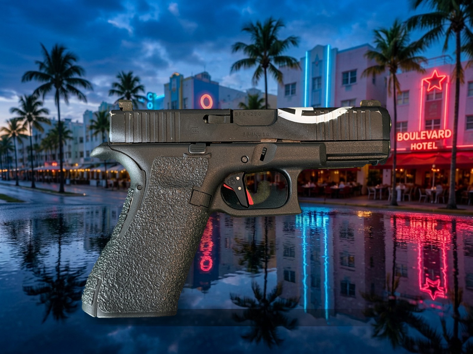 Glock 45 Gen 5 9mm — Distressed Empire Duracoat, Timney Trigger, 3 mags, Black Arch IWB holster — Pre-Owned - Image 2