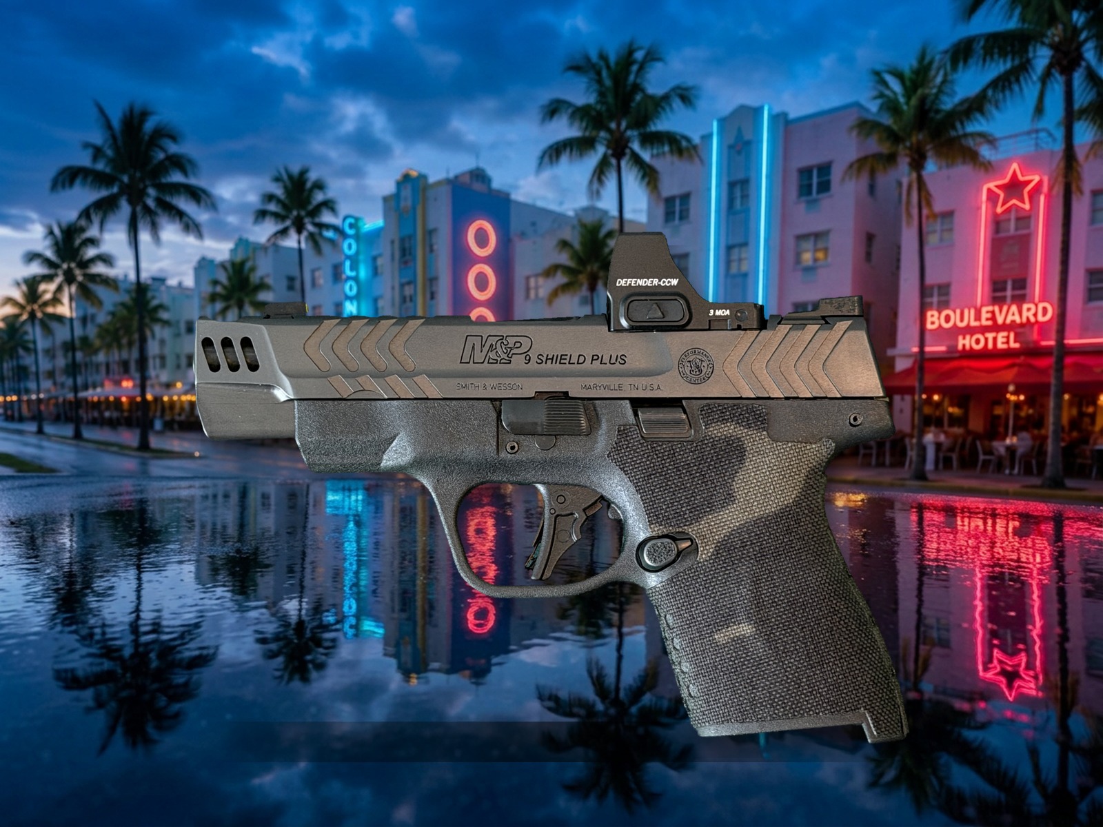 Smith & Wesson M&P Shield Plus Carry Comp 9mm with Vortex Defender — 3 mags, Tenicor Velo4 holster — Pre-Owned - Image 2